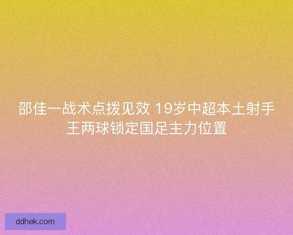 邵佳一战术点拨见效 19岁中超本土射手王两球锁定国足主力位置